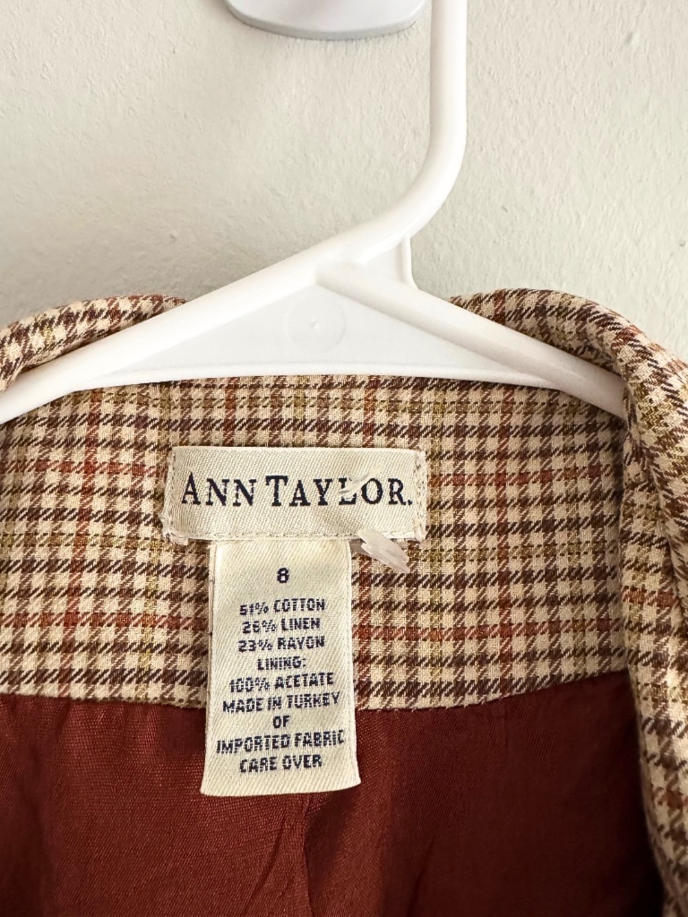 Vintage Ann Taylor Houndstooth Plaid Blazer Cotton Linen